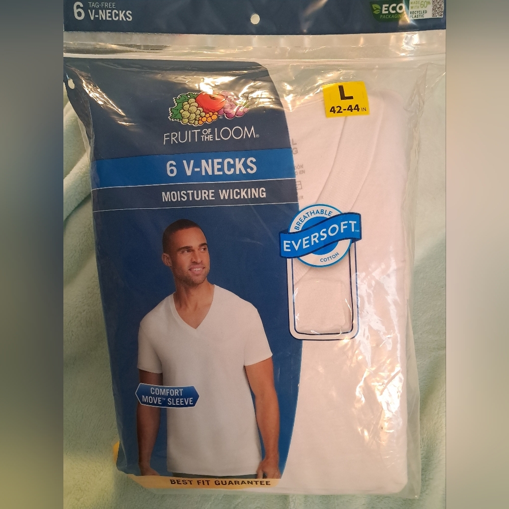 Fruit of the Loom Men's Moisture Wicking V-Neck T-Shirts - 6 Pack